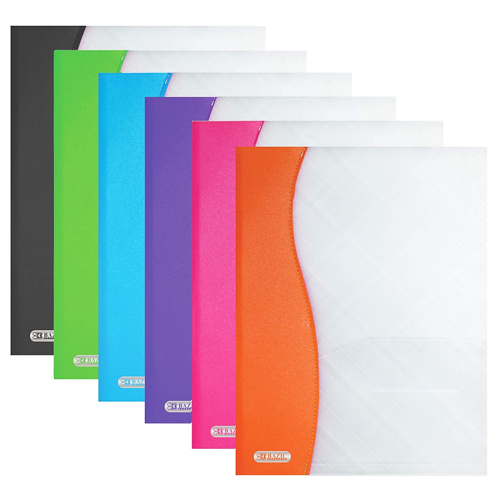 BAZIC 2 Pockets Poly Folder, Two Color Portfolio, Document Folders, 6-Pack