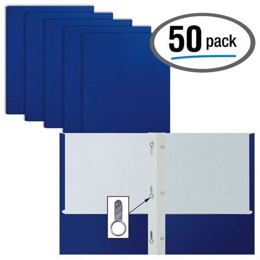 Better Office Products Blue Paper 2 Pocket Folders with Prongs, Blue, 50 Pack