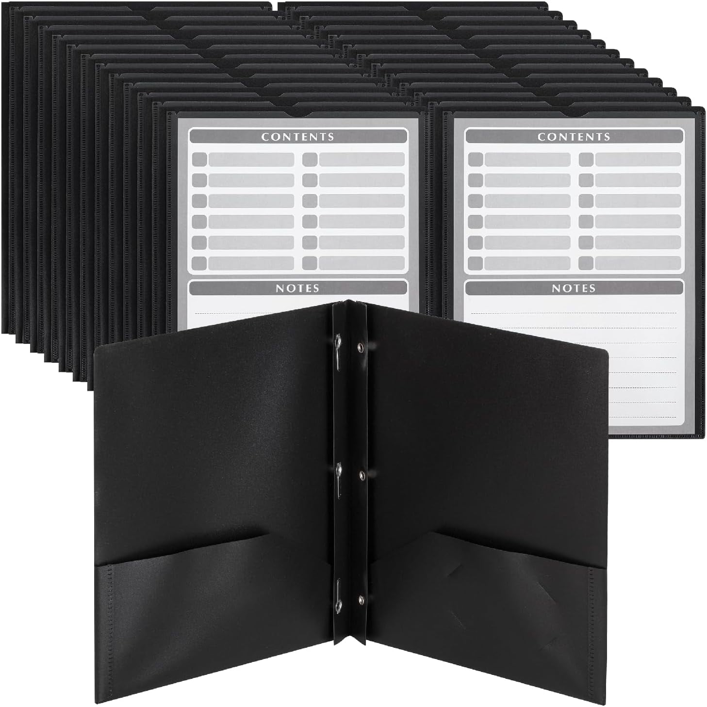 Black Plastic Folders with Pockets and Prongs, 24 Pack, Letter Size, Black Flexible Plastic Folders with Prongs, Clear Front Pocket and Card Slot
