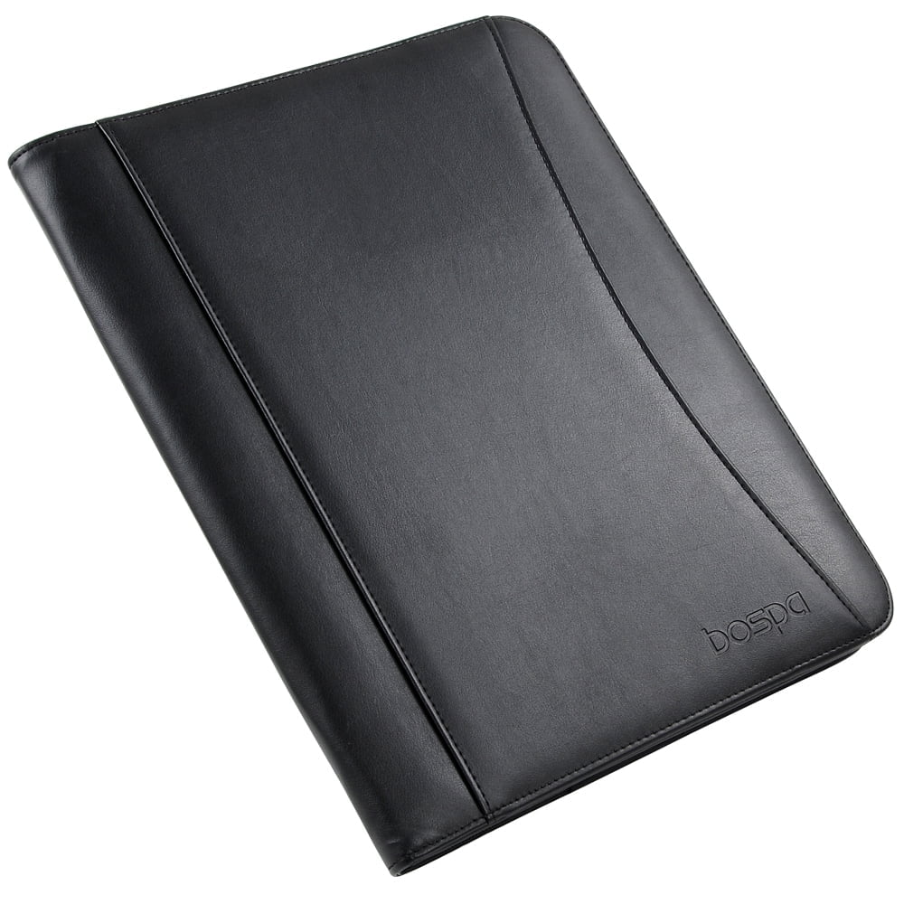 Bospa Padfolio Portfolio Folder/Multi Function Folder/Business Folder with Zippered Closure and Professional Leather (Black)