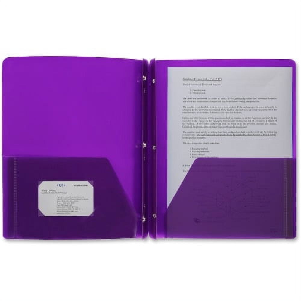 Business Source 3-Hole Punched Poly Portfolios Letter - 8 1/2" x 11" Sheet Size - 50 Sheet Capacity - 3 x Prong Fastener(s) - 2 Pocket(s) - Poly - Purple - 1 Each