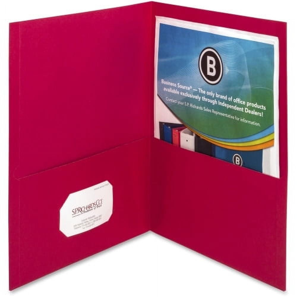 Business Source, BSN78494, Two-Pocket Folders, 25 / Box, Red