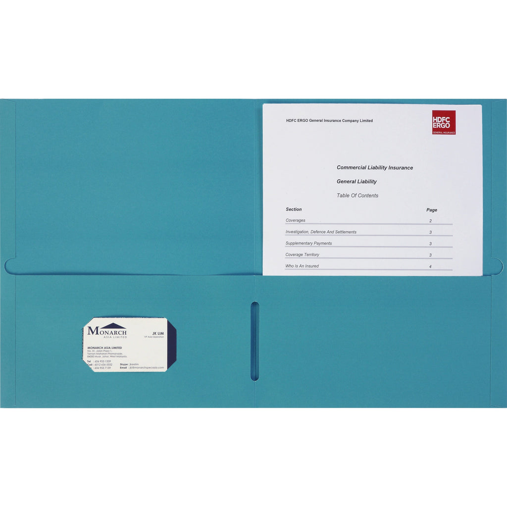 Business Source, BSN78555, 8-1/2x11 Double Pocket Portfolio, 25 / Box, Teal