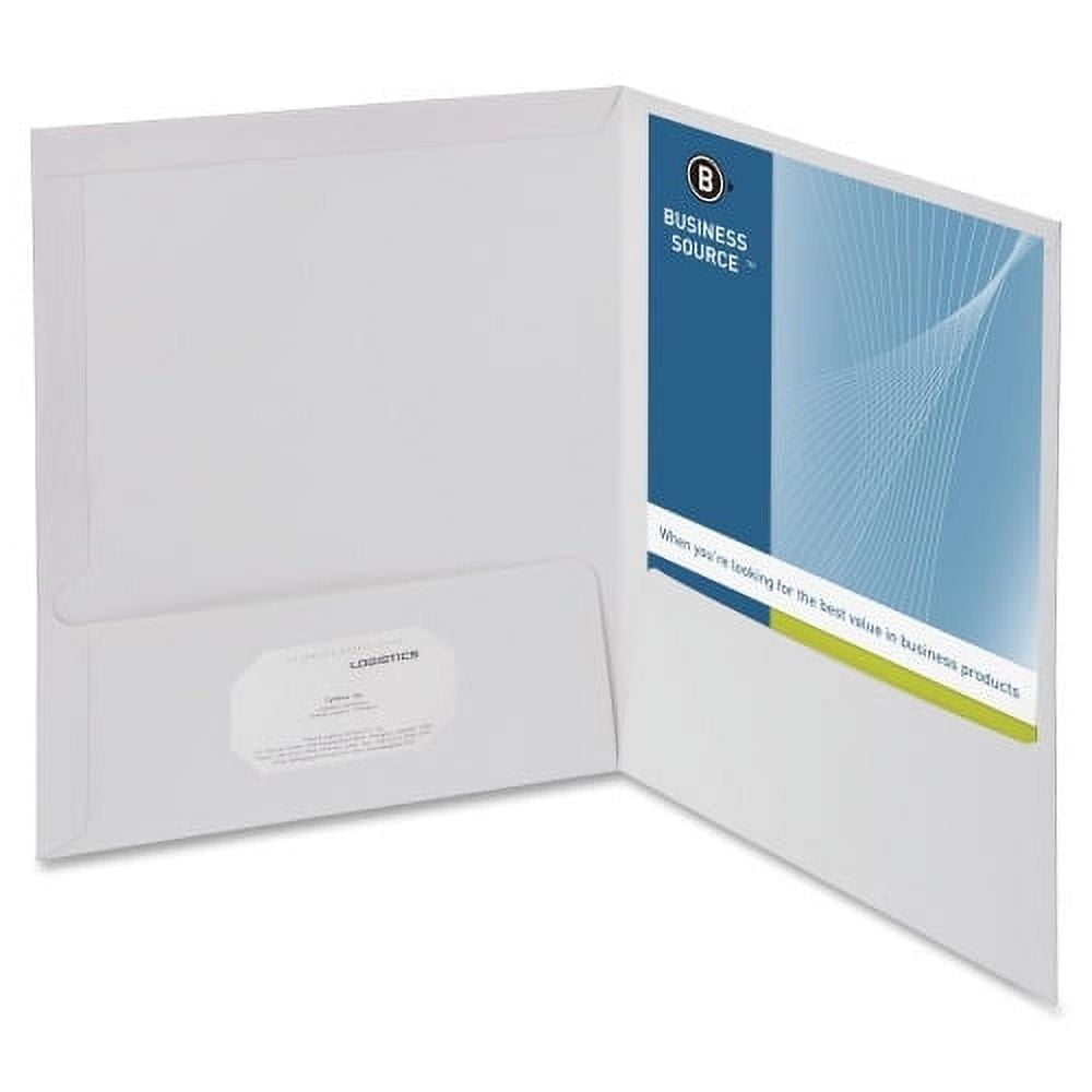 Business Source Laminated Cover 2-pocket Portfolio Letter - 8 1/2" x 11" Sheet Size - 100 Sheet Capacity - 2 Internal Pocket(s) - White - 25 / Box
