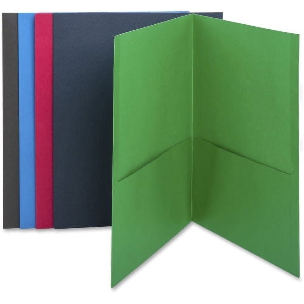 Business Source Two-Pocket Folders Letter - 8 1/2" x 11" Sheet Size - 125 Sheet Capacity - 2 Internal Pocket(s) - Paper - Assorted - 2.20 lb - Recycled - 25 / Box