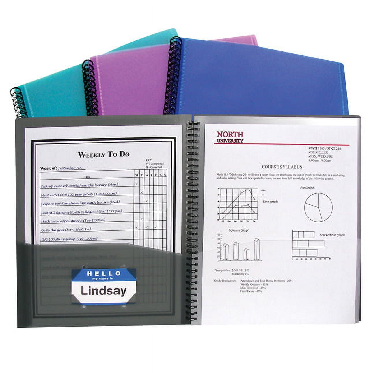 C-Line Spiral Poly Portfolio, 8-1/2 x 11 Inches, 8 Pockets, Assorted Colors