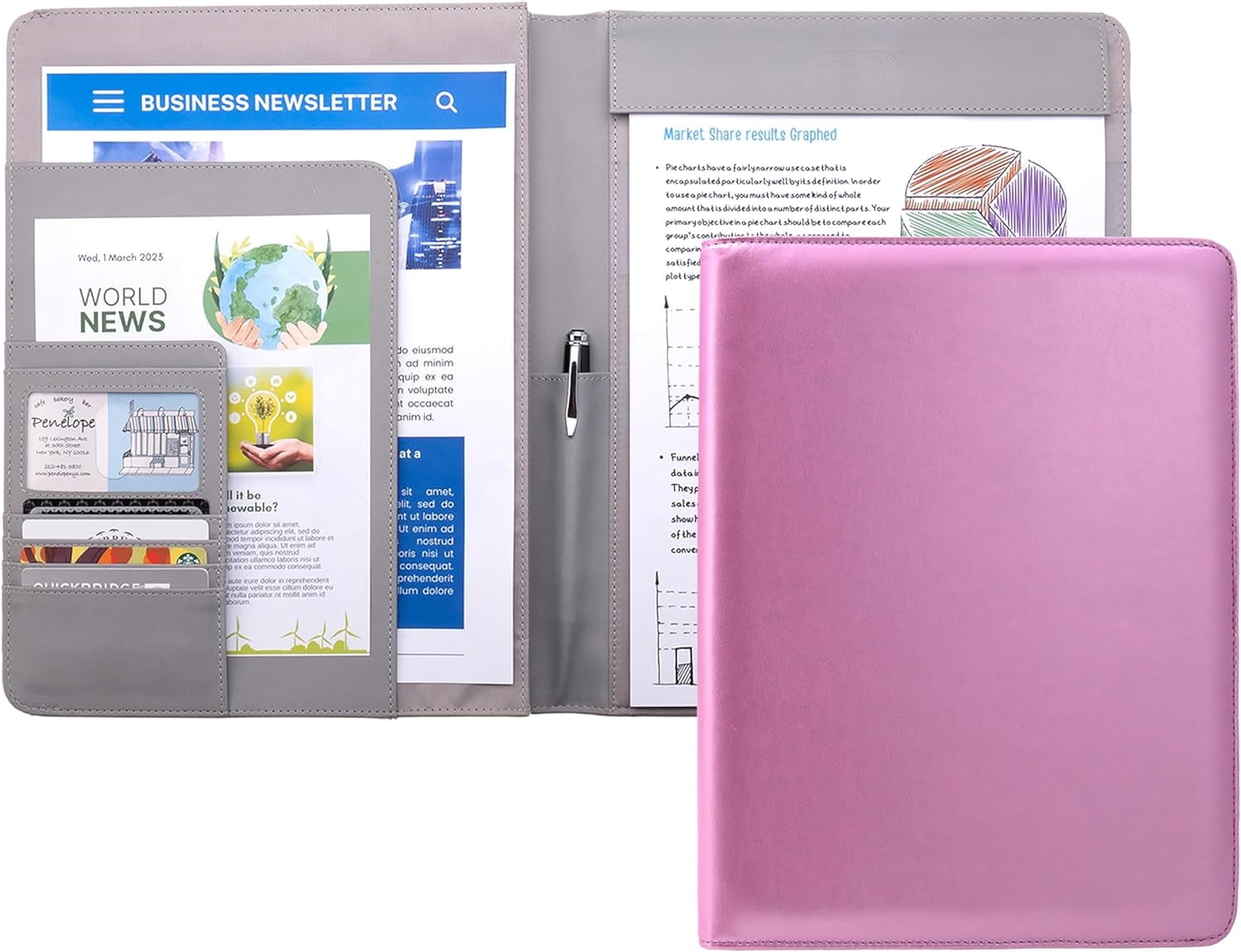 Case-it Tycoon Mini Padfolio Portfolio with Letter Size Writing Pad, Tri Fold Snap Closure, Black (Pad-37-MI)