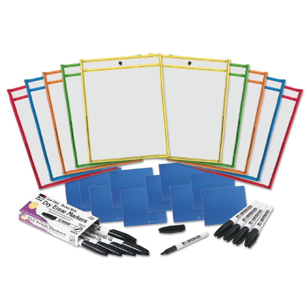 Charles Leonard 29130 10.5 in. x 1.5 in. Dry Erase Pocket Class Pack Kit - Assorted (10/Kit)