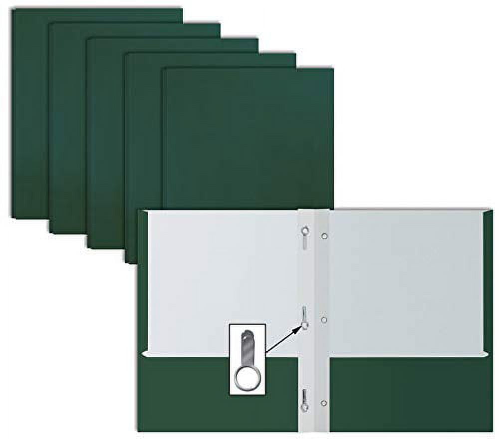 Dark Green Paper 2 Pocket Folders with Prongs, 50 Pack, by Better Office Products, Matte Texture, Letter Size Paper Folders, 50 Pack, with 3 Metal Prong Fastener Clips, Dark Green