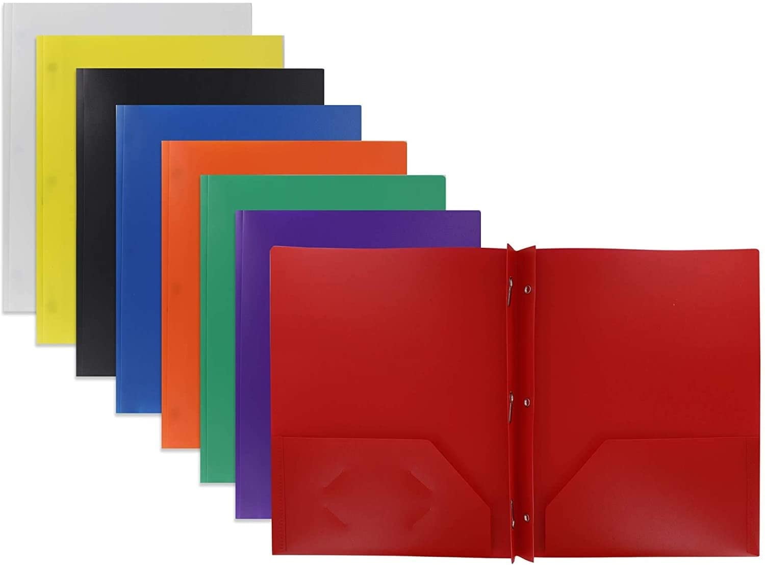 Emraw 2 Pocket Poly Portfolio Two Pockets Folder with 3 Prongs and Business Card Holder Organizer Designed for Home, Office, School, Classroom and More - Actual Colors May Vary (Pack of 3)