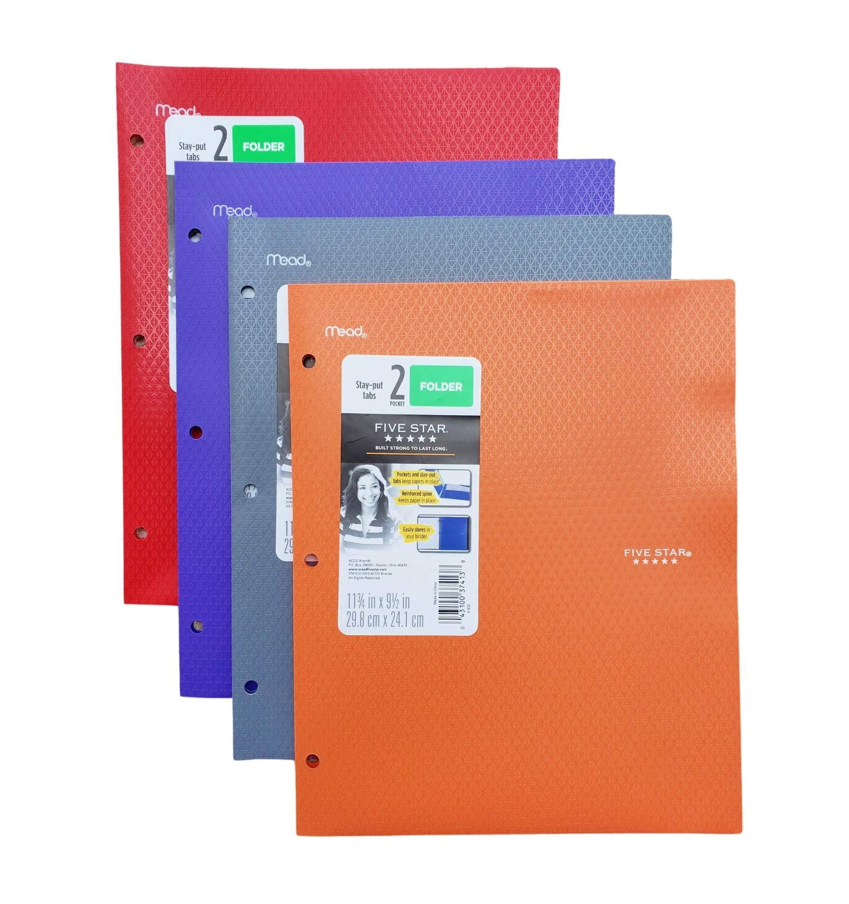 Five Star 2 Pocket Plastic Folder - 3 pack Assorted Colors