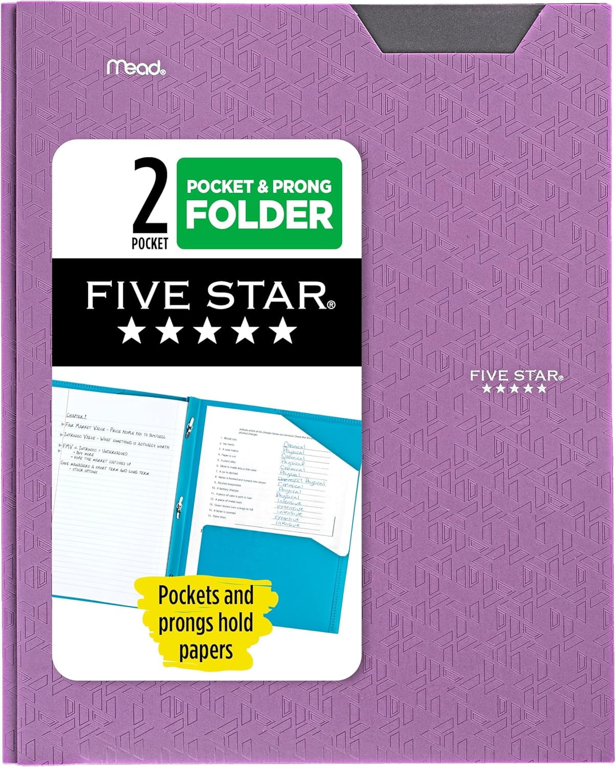 Five Star 2-Pocket Folder, Plastic Folder with Stay-Put Tabs and Prong Fasteners, Holds 8-1/2" x 11" Paper, Fire Red (72109)