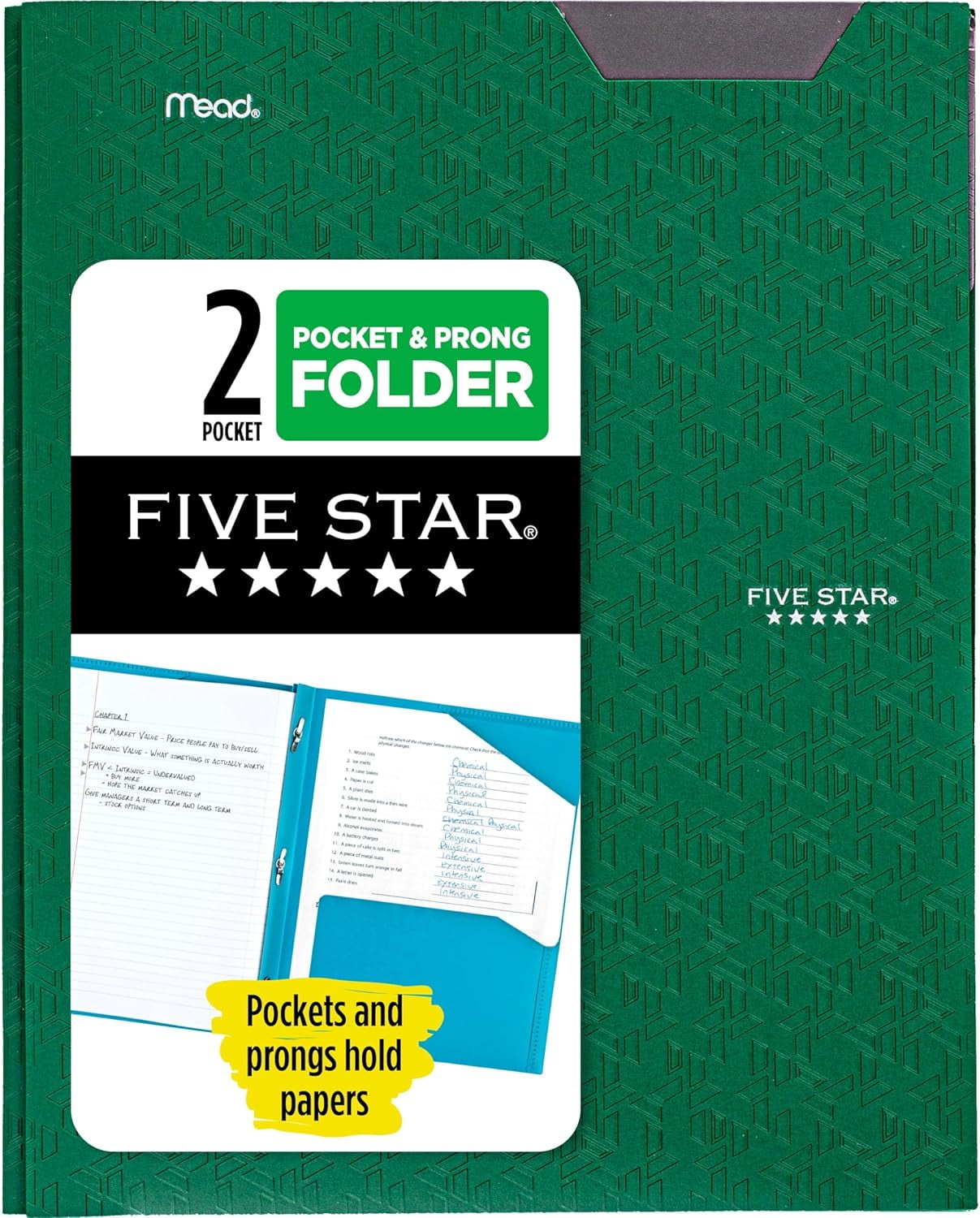 Five Star 2-Pocket Folder, Plastic Folder with Stay-Put Tabs and Prong Fasteners, Holds 8-1/2" x 11" Paper, Fire Red (72109)