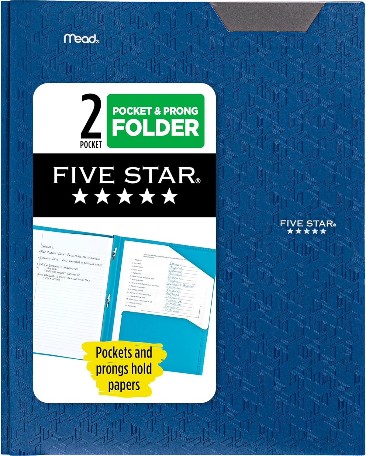 Five Star 2-Pocket Folder, Plastic Folder with Stay-Put Tabs and Prong Fasteners, Holds 8-1/2" x 11" Paper, Fire Red (72109)