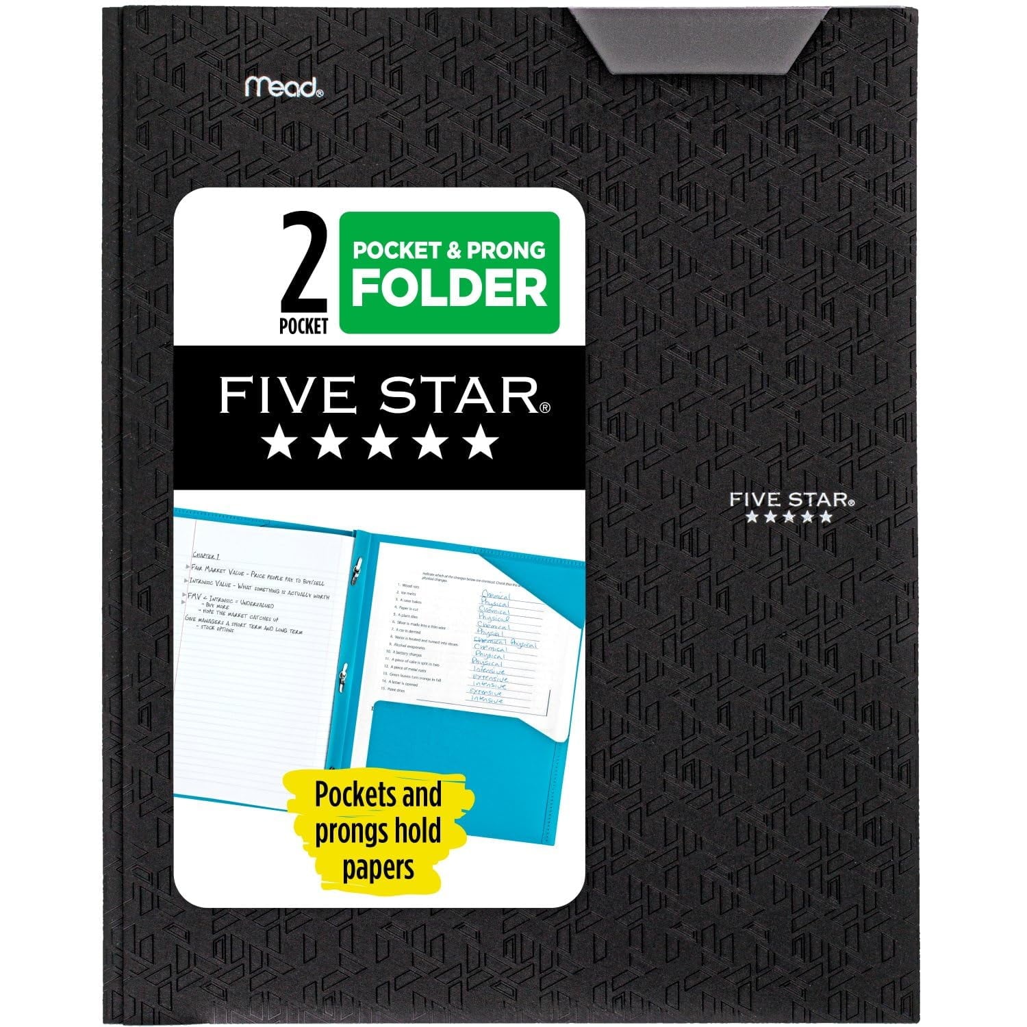 Five Star 2-Pocket Stay-Put Plastic Folder, Black (72113)