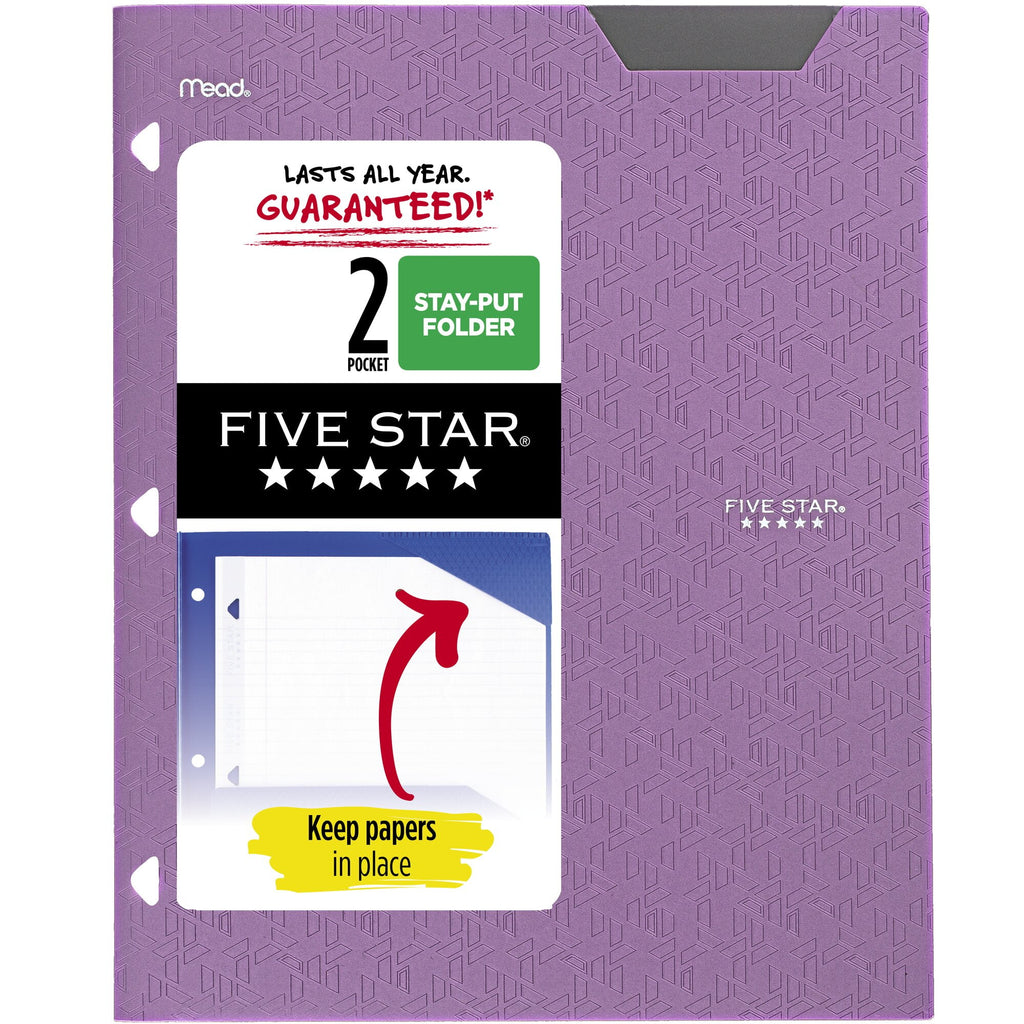 Five Star 2-Pocket Stay-Put Plastic Folder Forest Green - Pocket & Prong Folders