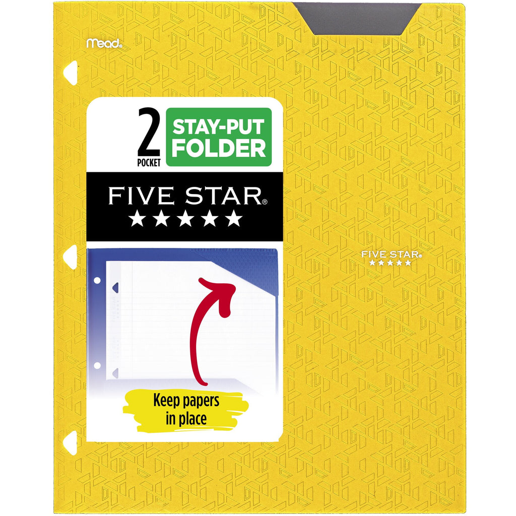 Five Star 2-Pocket Stay-Put Plastic Folder Harvest Yellow - Pocket & Prong