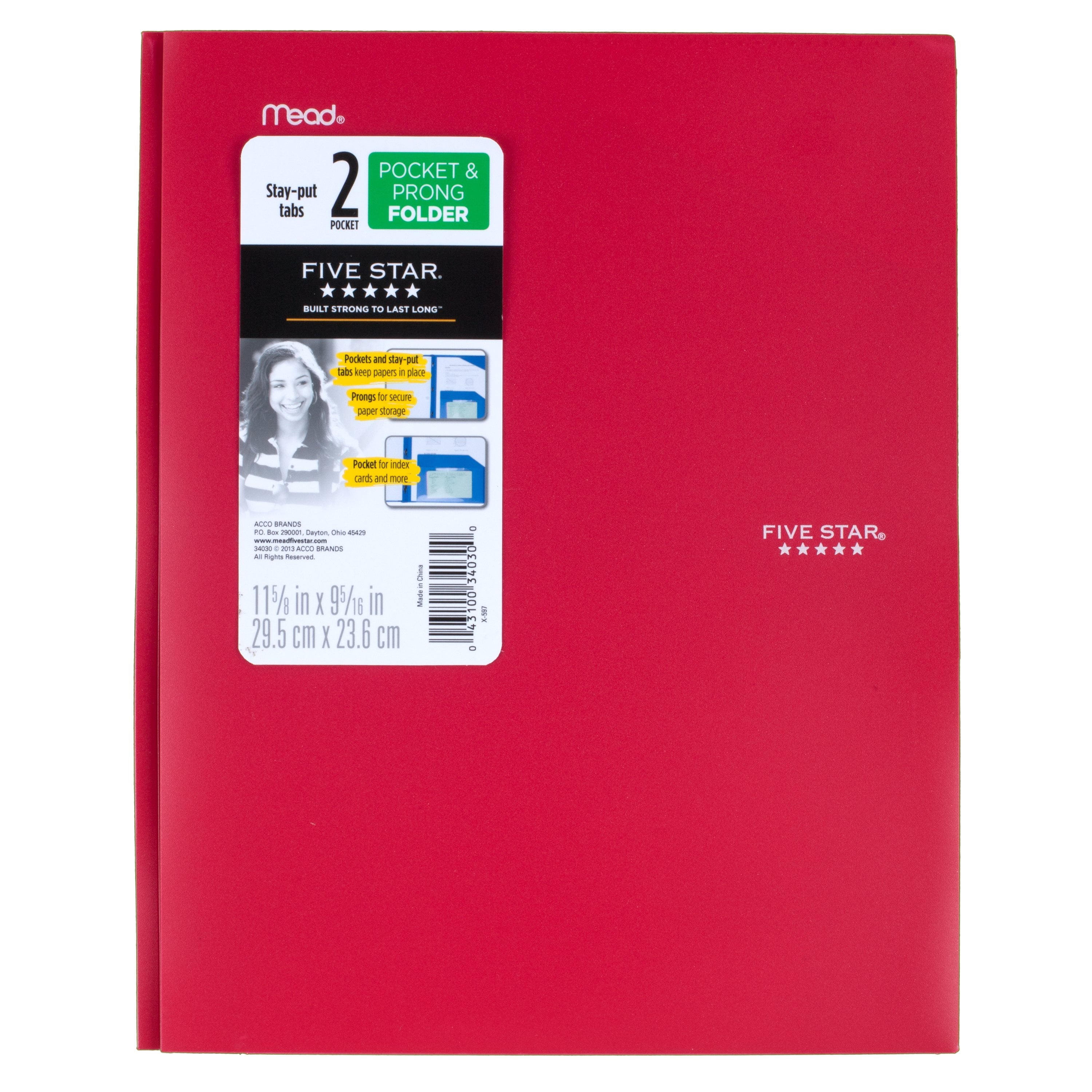Five Star 2-Pocket Stay-Put Plastic Folder, Red (72109)