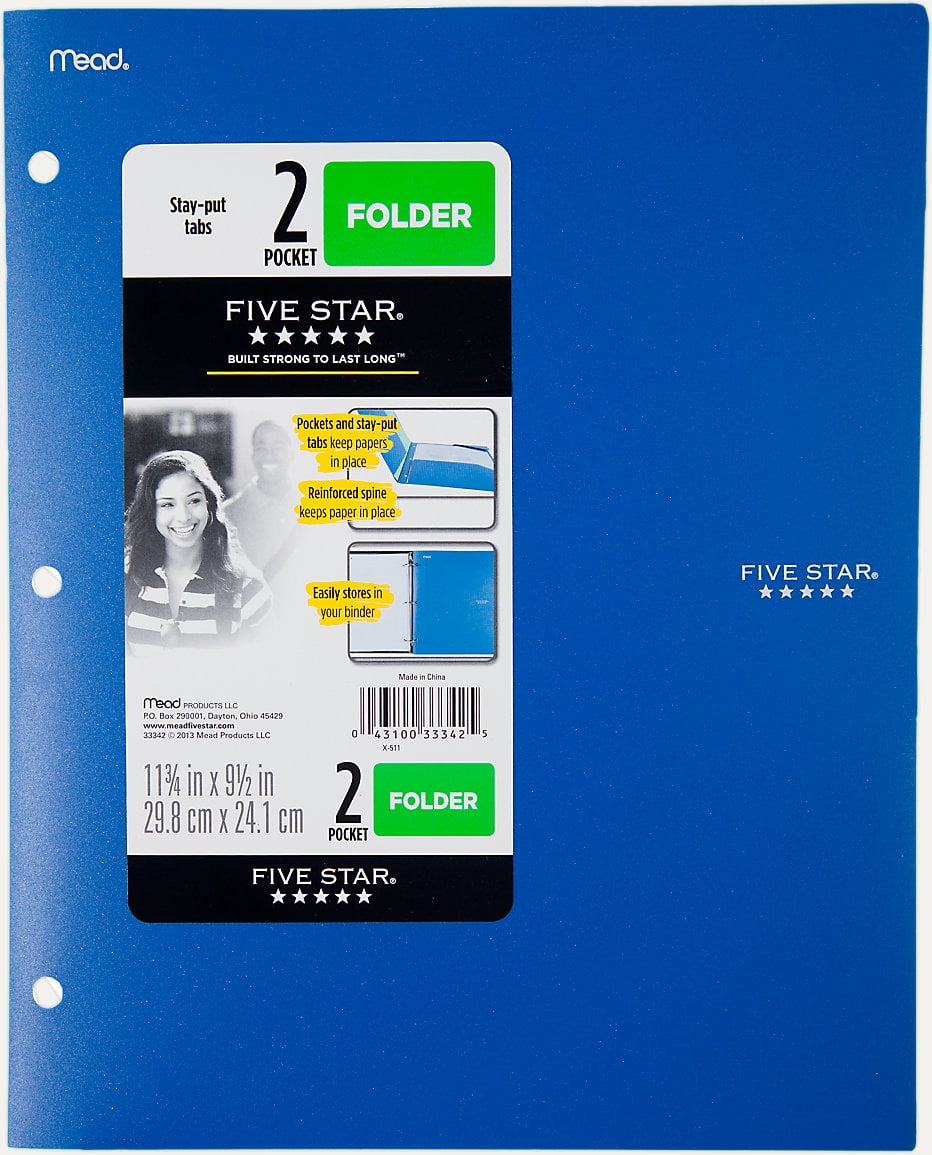 Five Star 2-Pocket Stay-put Tabs Folder with Three Hole Punched Teal (33943)