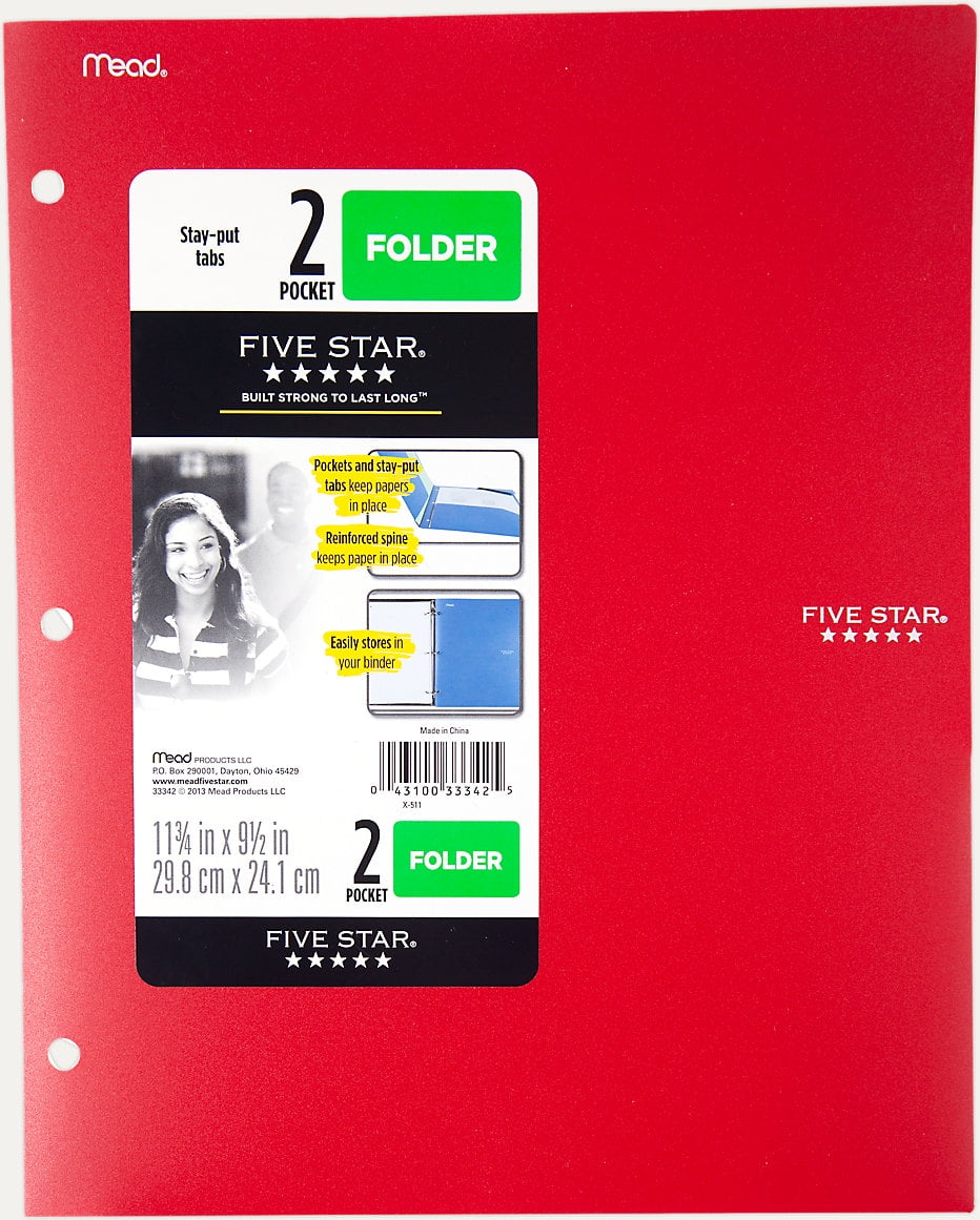 Five Star 2-Pocket Stay-put Tabs Folder with Three Hole Punched Teal (33943)