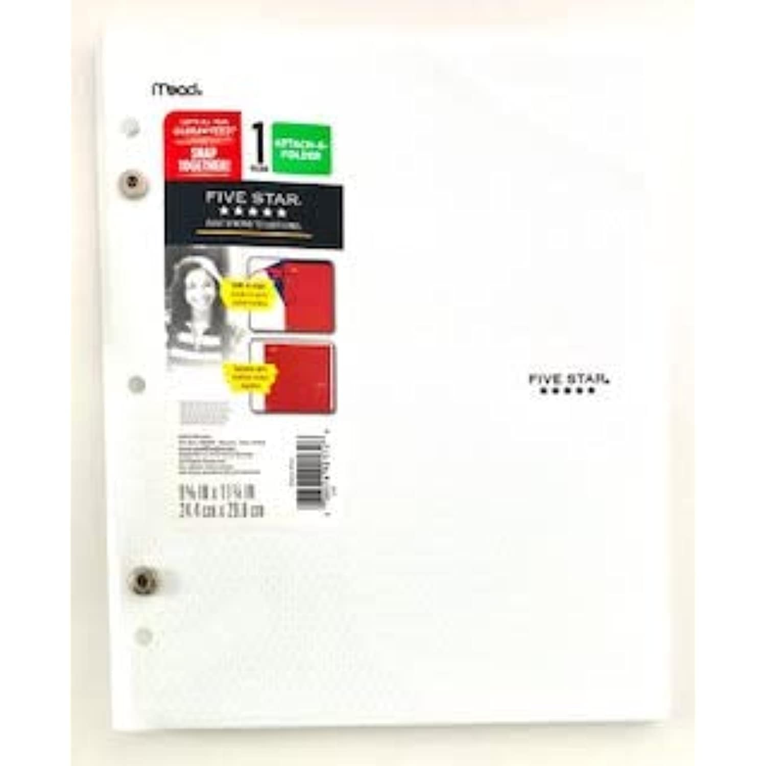 Five Star 2-Pocket Folders, Stay-Put Folders, Plastic Colored for 3-Ring Binders (White)