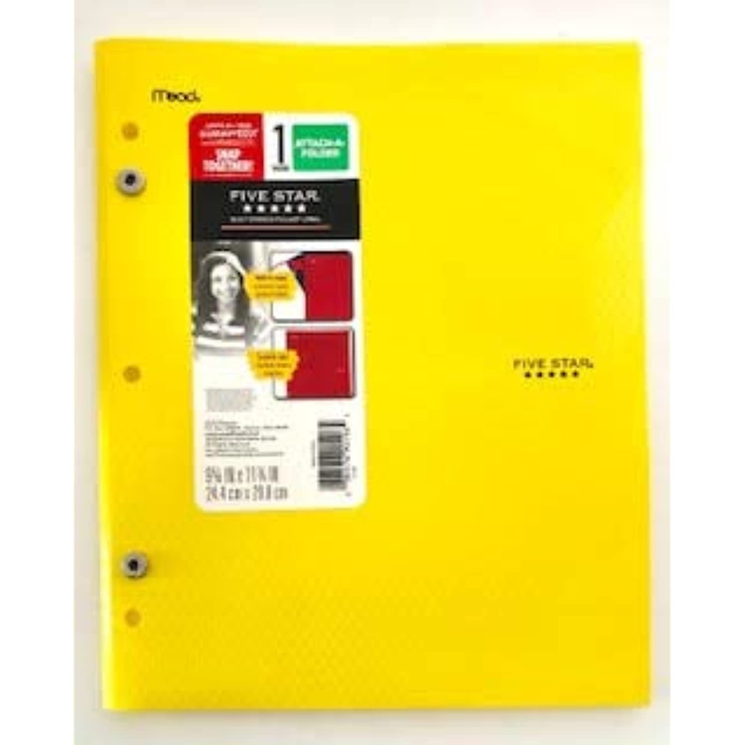 Five Star Attach-A-Folder, 2-Pocket Folders, Stay-Put Folders, Plastic Colored for 3-Ring Binders, Yellow