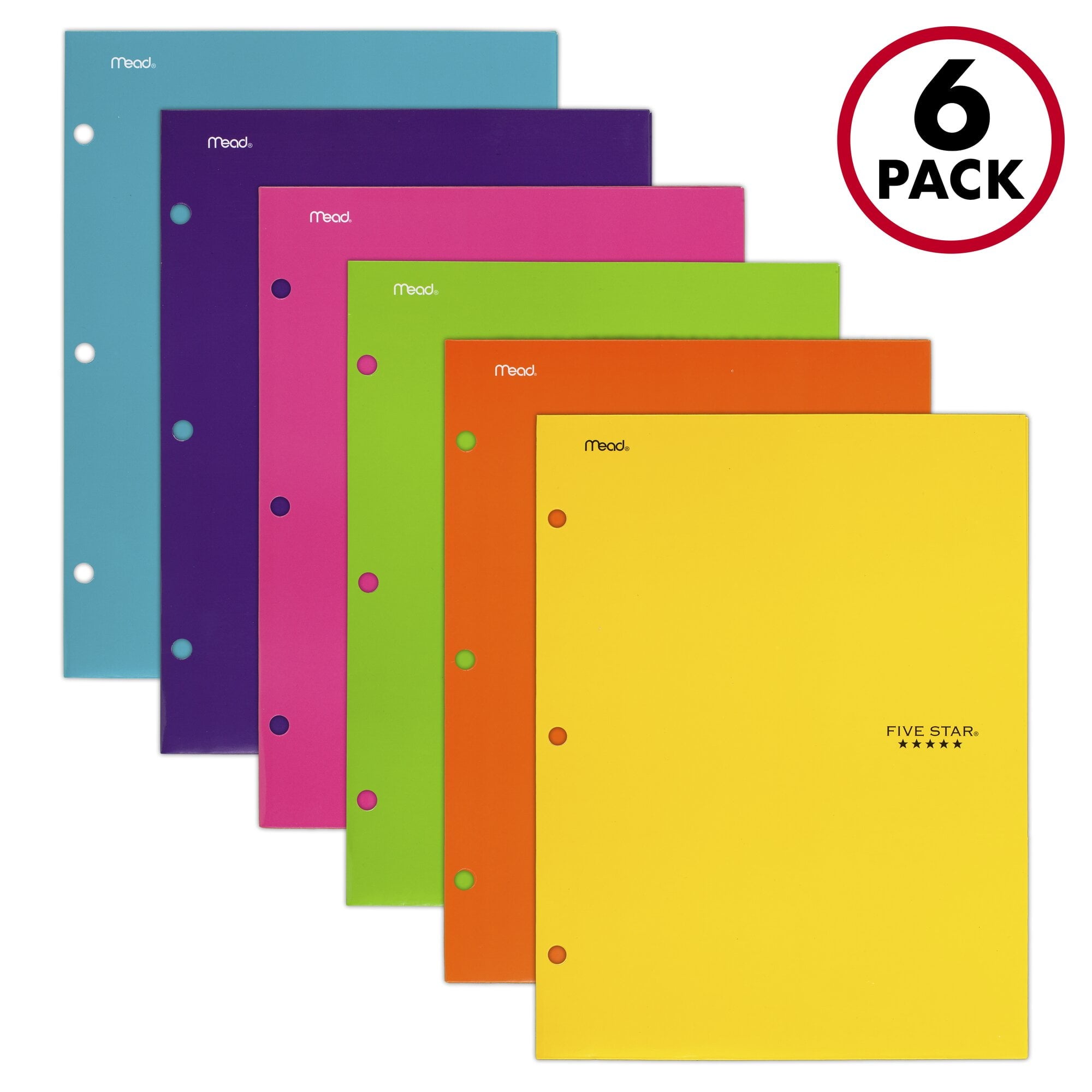 Five Star Four-Pocket Portfolio, 8 1/2 x 11, Assorted Colors, Trend Design, 6/Pack -MEA38056