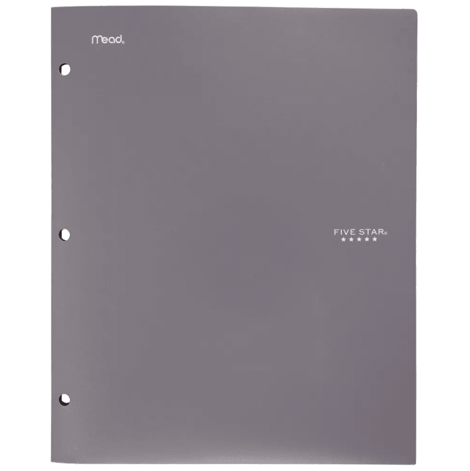 Five Star Plastic Folder 2-Pocket Stay-Put 11.75" x 9.5" Grey