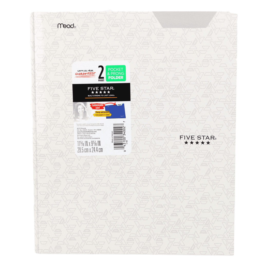 Five Star Pocket & Prong Paper Folder [Geometric Pattern]: 9 in. x 11 in. (White)