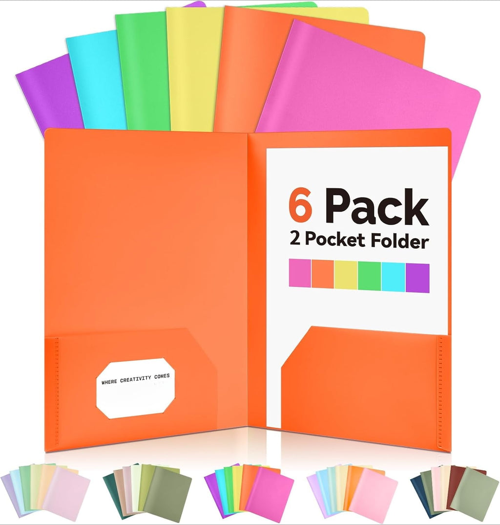 Folders with Pockets, Pastel Colors, Heavy Duty Pocket Folder, Plastic Folders with Pockets, 2-Pocket Folder Bulk, Aesthetic File Folder, Back to School Office Filing Supplies