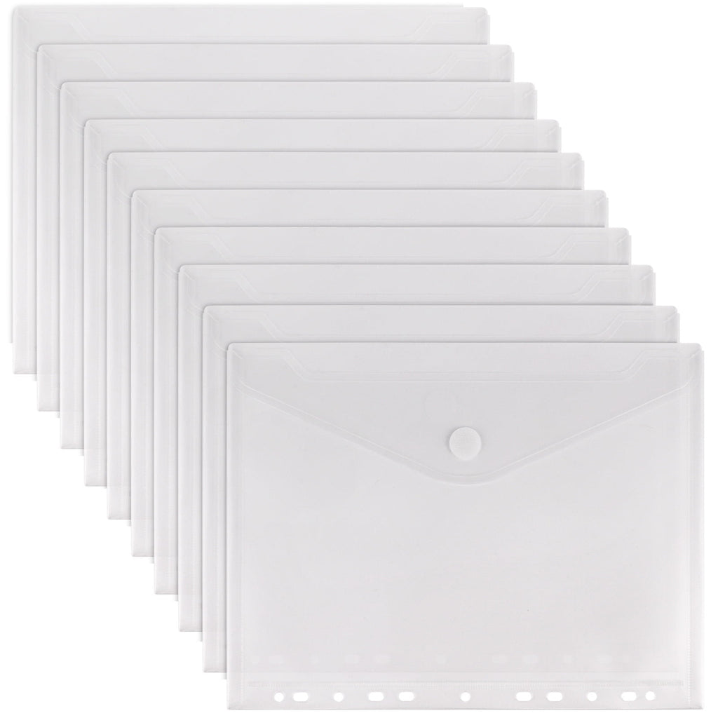 10 Pack Punched Pockets A4 Plastic Folders Wallets Ring Binder Files Popper Wallets for Home, Office and School