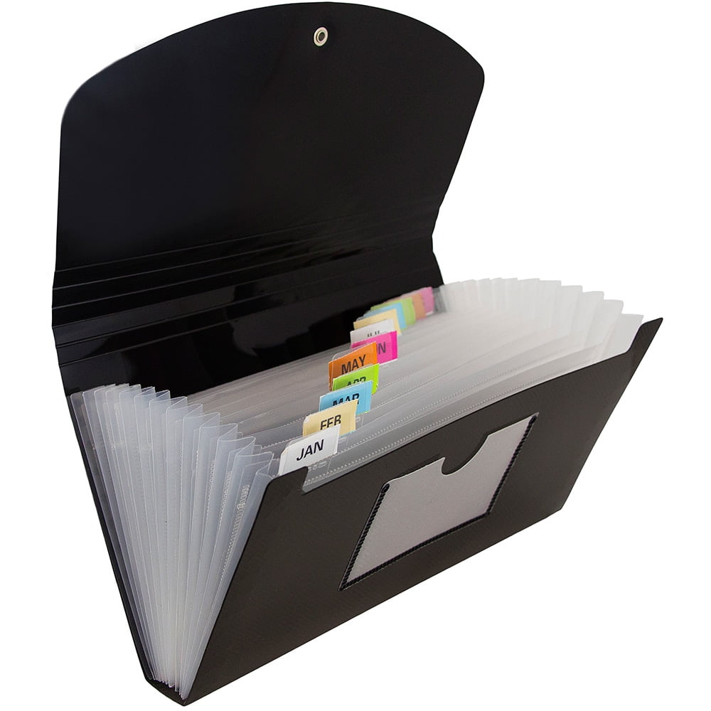 JAM Paper 13 Pocket Expanding File, Black, 2/Pack, Check Size, 5 x 10 1/2