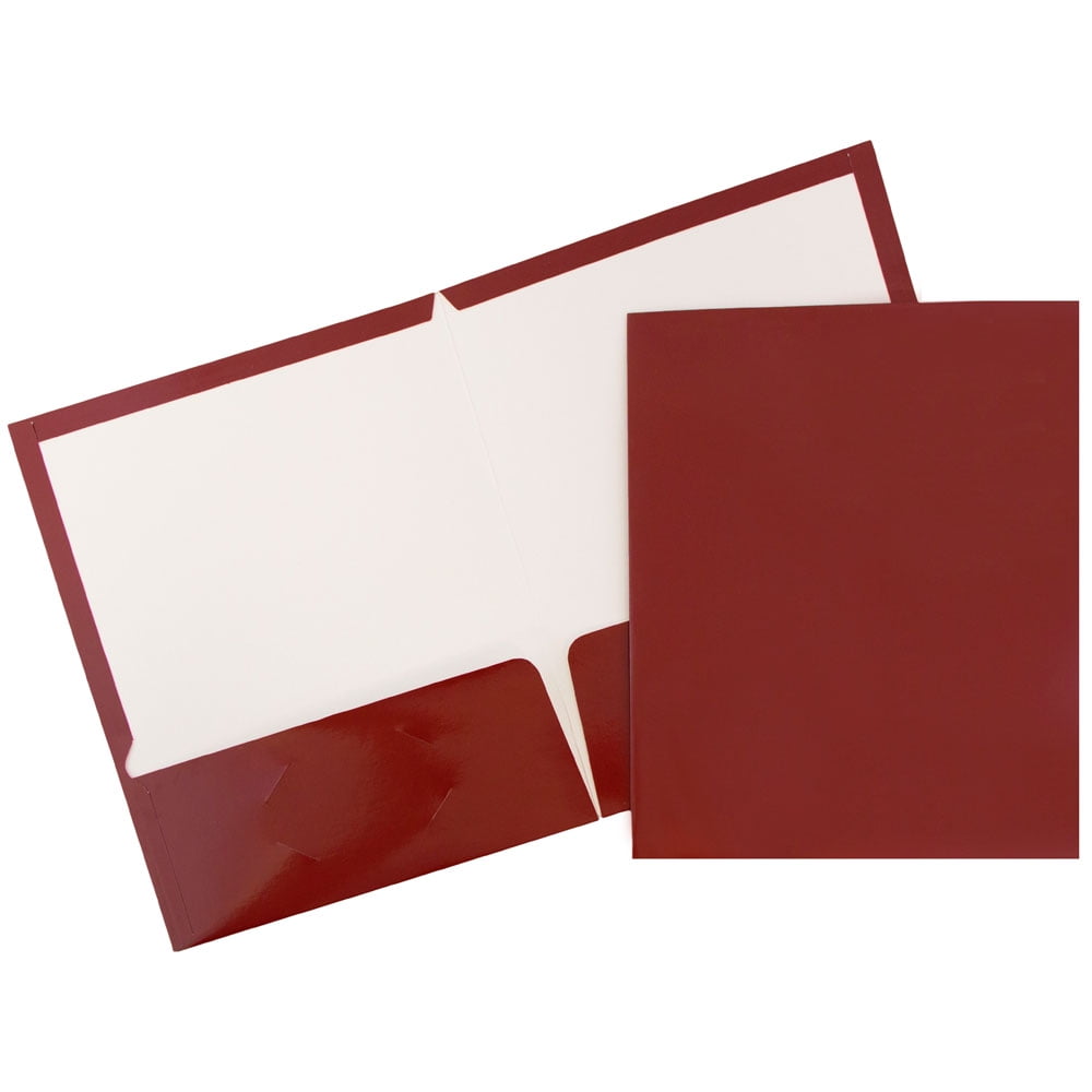 JAM Paper Glossy Two Pocket Folders, Maroon Red, 6/Pack