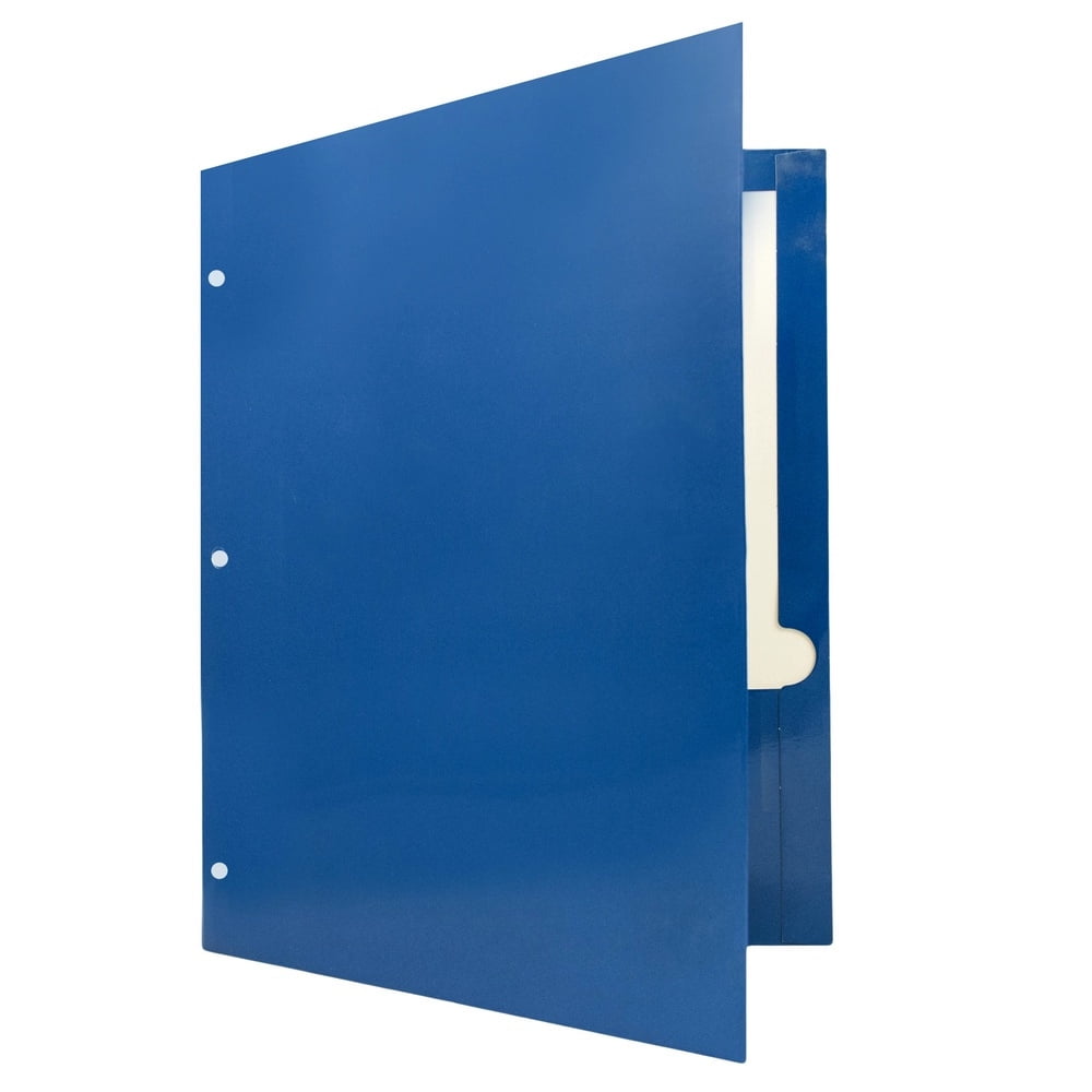 JAM Paper Glossy 3 Hole Punch Folders, Blue, 6 per Pack