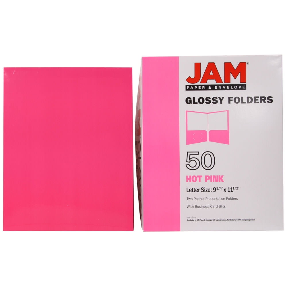 JAM Paper Glossy Two Pocket Folders, Fuchsia Pink, 50 per Pack