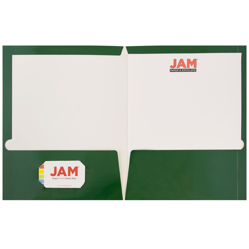 JAM Paper Glossy Two Pocket Folders, Green, 25 per Pack