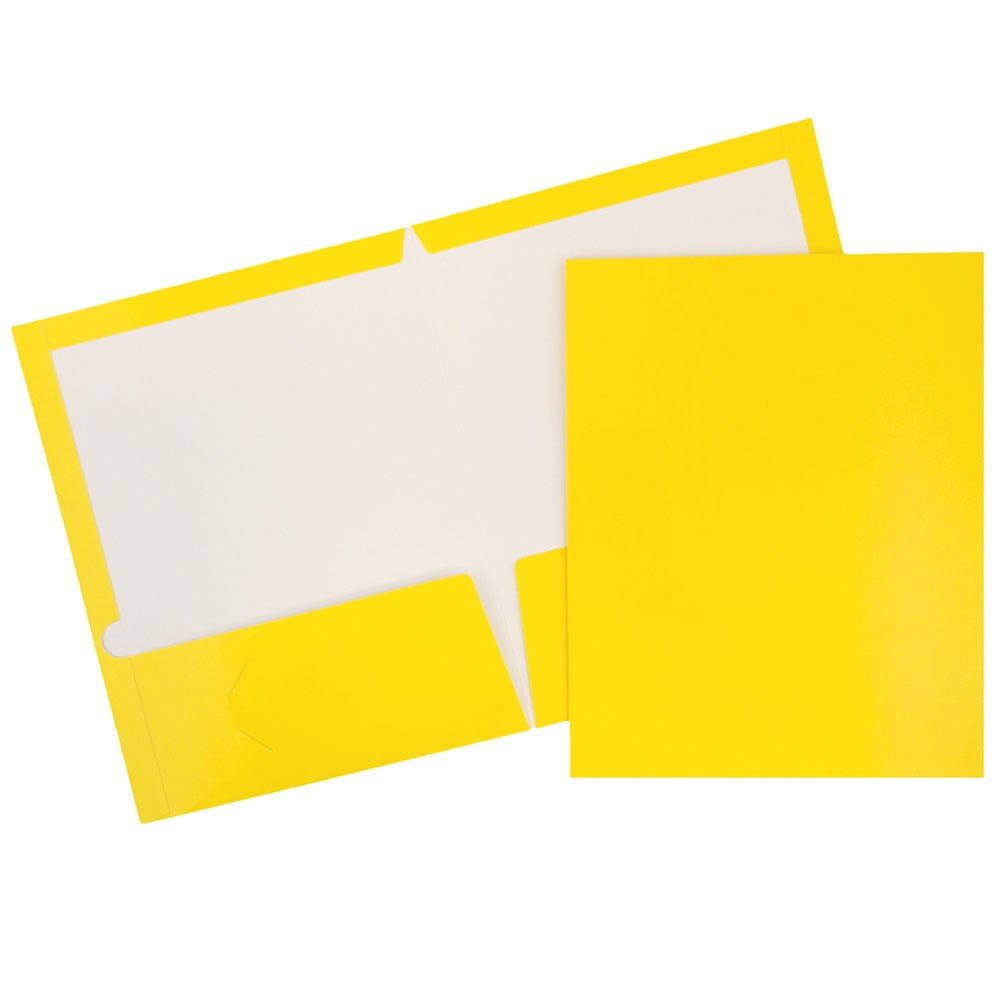 JAM Paper Glossy Two Pocket Folders, Yellow, 50/Pack