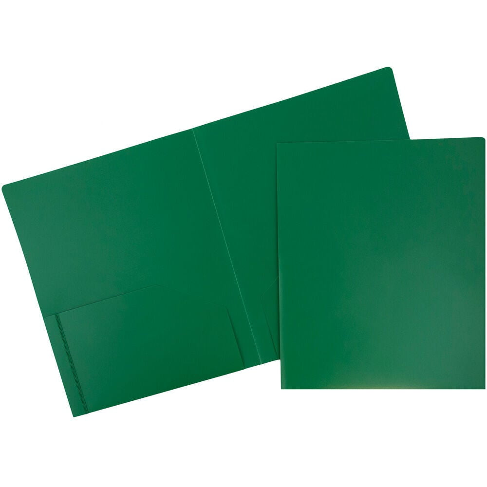JAM Paper Heavy Duty Plastic 2 Pocket Extra Tough School Folders, Green, Bulk 144/Box