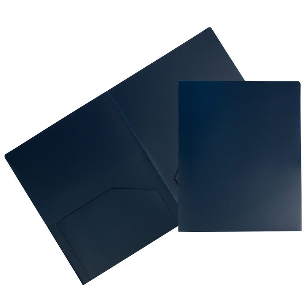 JAM Paper Heavy Duty Plastic 2 Pocket School Folders, Navy Blue, 3/Pack