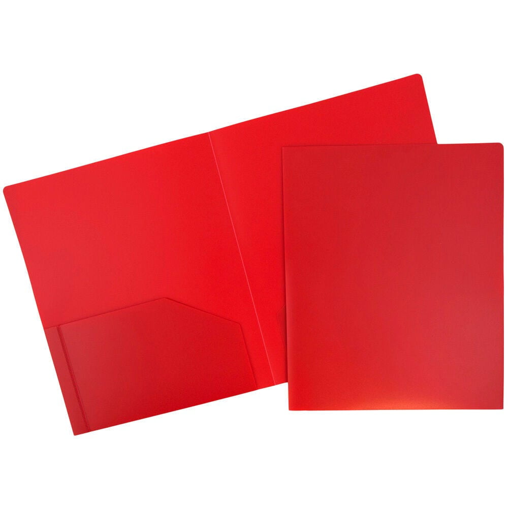 JAM Paper Heavy Duty Plastic 2 Pocket School Folders, Red, 3/Pack