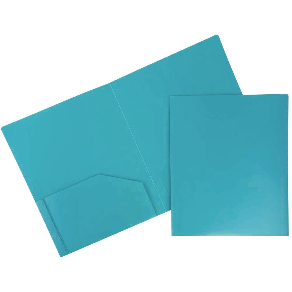 JAM Paper Heavy Duty Plastic 2 Pocket School Folders, Teal Blue, 3/Pack