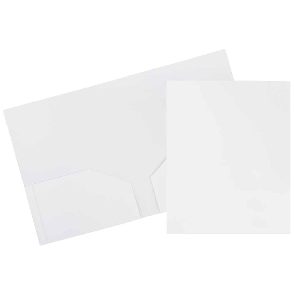 JAM Paper Heavy Duty Plastic 2 Pocket School Folders, White, 3/Pack