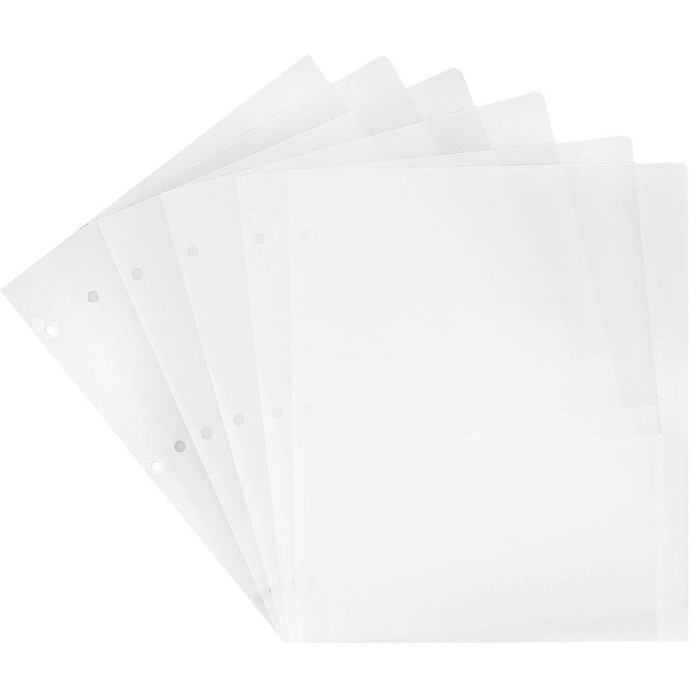 JAM Paper Heavy Duty Plastic 3 Hole Punch School Folders with Pockets, Clear, 6 per Pack