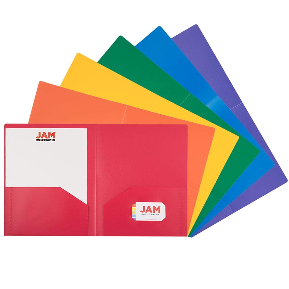 JAM Paper Heavy Duty Plastic Folders, 9.5 x 12, Assorted Primary Colors, 6 pack