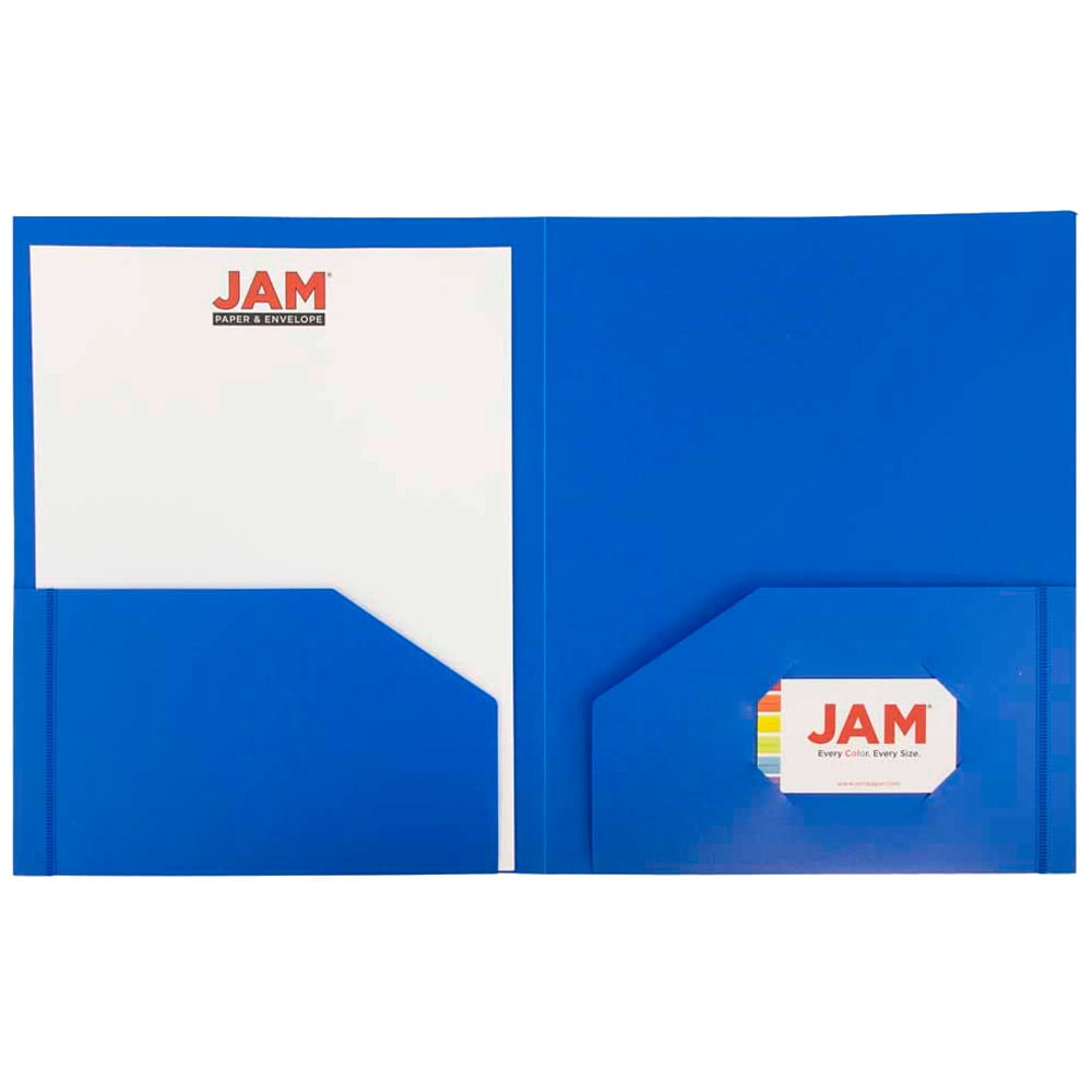 JAM Paper Heavy Duty Plastic Two Pocket Presentation Folders, Blue, 6 Pack