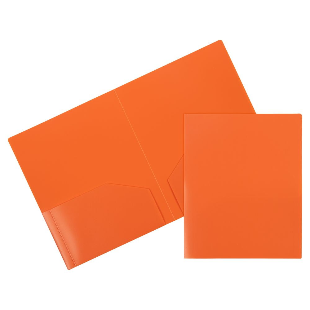 JAM Paper Heavy Duty Plastic Two Pocket Presentation Folders, Orange, 6 Pack