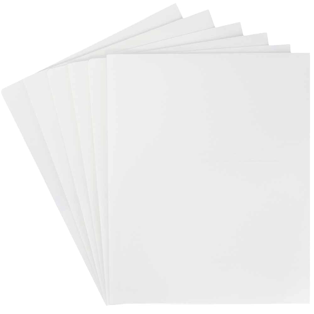 JAM Paper Heavy Duty Plastic Two Pocket Presentation Folders, White, 6 Pack