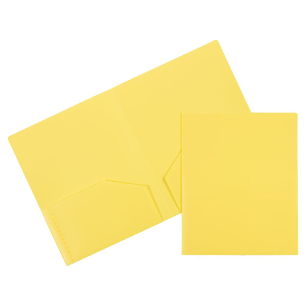 JAM Paper Heavy Duty Plastic Two Pocket Presentation Folders, Yellow, 6 Pack