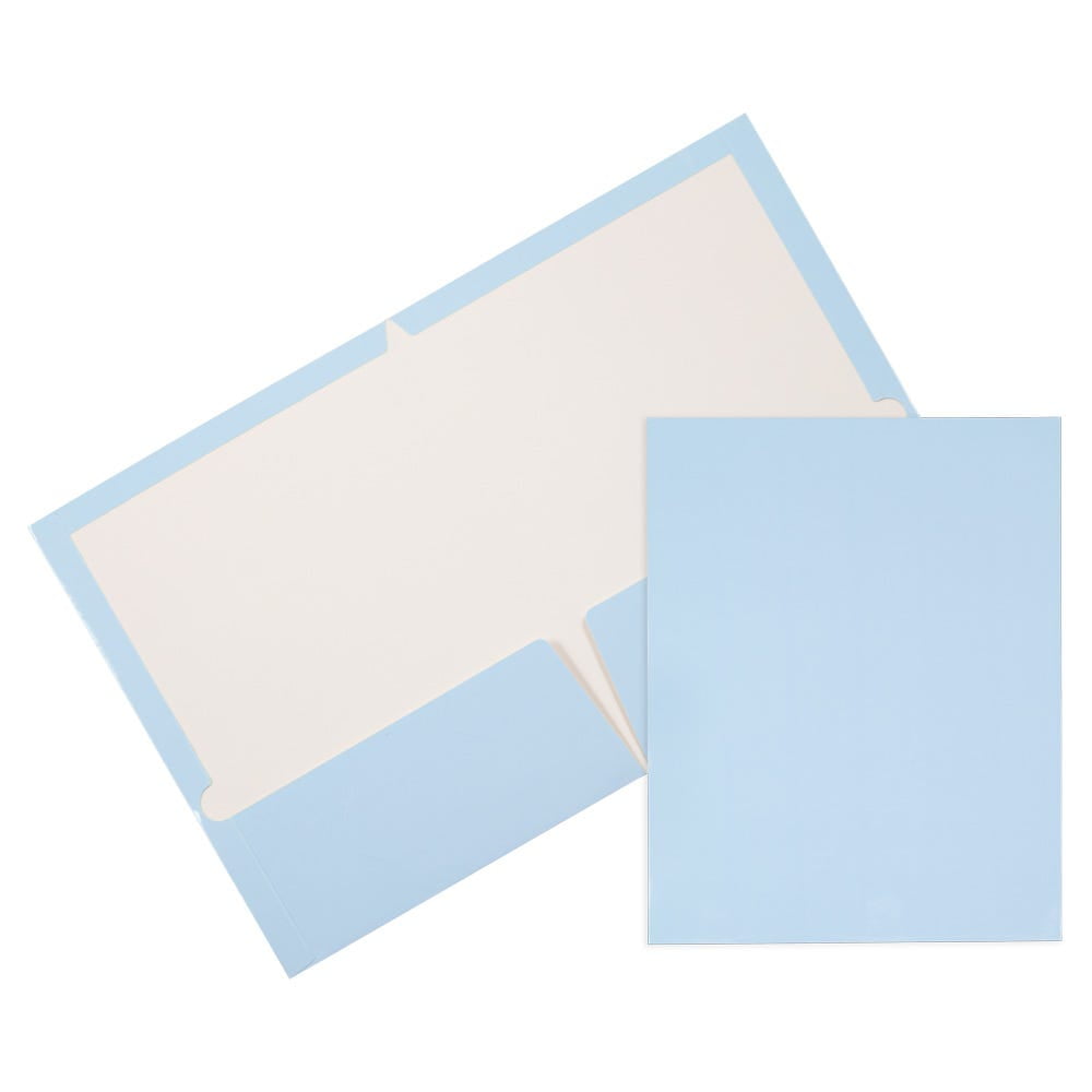 JAM Paper Laminated Two Pocket Glossy Folders, Baby Blue, 3/Pack