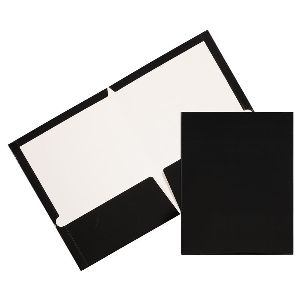 JAM Paper Laminated Two Pocket Glossy Folders, Black, 3/Pack